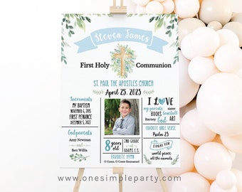 EDITABLE Greenery First Communion Photo Poster, First Communion Gift, First Communion Keepsake, First Communion Photo Prop, INSTANT DOWNLOAD