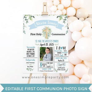 EDITABLE Greenery First Communion Photo Poster, First Communion Gift, First Communion Keepsake, First Communion Photo Prop, INSTANT DOWNLOAD