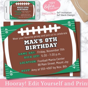 EDITABLE Football Birthday Invitation - Football Birthday Party - Football Invite - First Down Birthday - Editable Invite -DIGITAL DESIGN