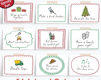 Christmas Advent Calendar Activity Cards: 54 Family Activities (Instant Download)
