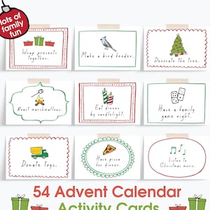Cartões de atividades do calendário do advento para crianças de Natal - Atividades do advento - Calendário do advento faça você mesmo - Advento para impressão - Diversão de Natal - DOWNLOAD INSTANTÂNEO