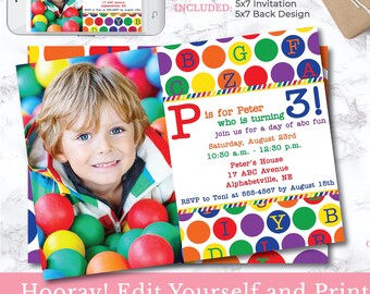 Colorful Alphabet Birthday ABC123 Printable Party INSTANT DOWNLOAD ...