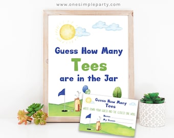 Golf Party Game: Guess How Many Tees Sign & Cards (Instant Download)