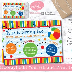EDITIERBARE Wasserball Party Einladung - Sommer einladen - Strand Geburtstag - Beach Ball - Kinder Pool Party - Bearbeitbare Einladung - INSTANT DOWNLOAD