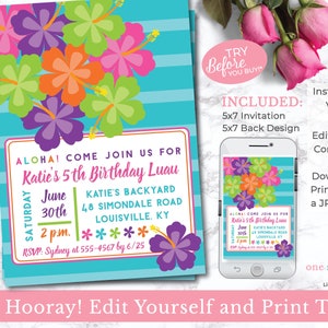 Luau Birthday Invitation - Luau Party - Hawaiian Birthday - Luau Invitation - Tropical Birthday - Luau Party - Tropical Luau, DIGITAL DESIGN