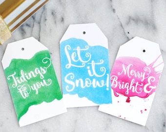 Watercolor Christmas Tags - Watercolor Tags - Colorful Christmas Tags - Christmas Gift Tags - INSTANT DOWNLOAD