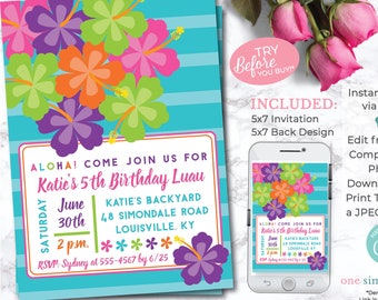 Luau Birthday Invitation - Luau Party - Hawaiian Birthday - Luau Invitation - Tropical Birthday - Luau Party - Tropical Luau, DIGITAL DESIGN