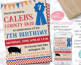 EDITABLE Boy County Fair Birthday Party Invitation - Fair Invitation - County Fair Party - Editable Invitation - INSTANT DOWNLOAD