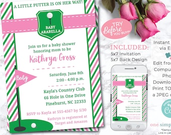 EDITABLE Girl Golf Baby Shower Invitation - Pink Golf Baby Shower - Golf Party - Editable Invitation - INSTANT DOWNLOAD