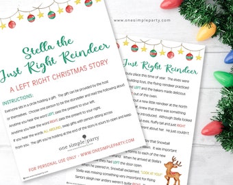 Christmas Left Right Gift Exchange Game: Stella the Reindeer Story (Instant Download)