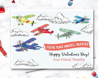 EDITABLE Airplane Valentine Card - Kids Valentine - You're Plane Awesome - Boy Valentine - Classroom Valentine - INSTANT DOWNLOAD