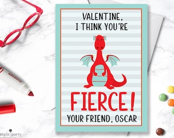 EDITABLE Dragon Valentines - Classroom Valentines - Valentines Day - School Valentine - Dragons - Printable Valentines - INSTANT DOWNLOAD