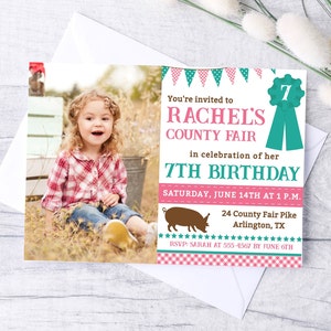 EDITABLE Girl County Fair Birthday Party Photo Invite - Fair Invitation - County Fair Party - County Fair Theme - INSTANT DOWNLOAD
