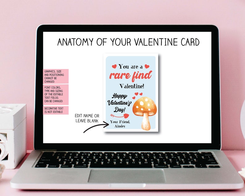 EDITABLE Mushroom Valentine Cards Mushroom Valentines Kids Valentine Mushroom Card Classroom Valentines INSTANT DOWNLOAD imagem 3