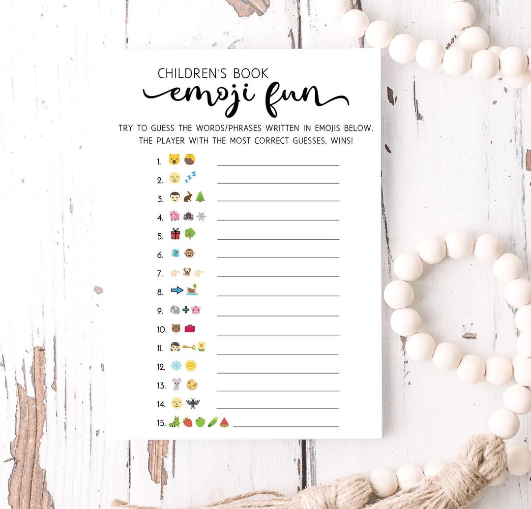 Children's Book Emoji Baby Shower Game Book Baby Shower Game Minimal