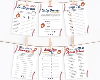 Giochi per baby shower a tema baseball: 16 attività stampabili (download immediato)