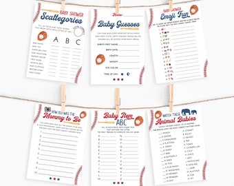 Baseball Baby Shower Games - 16 Printable Games - Baby Shower Bingo, Wishes for Baby - Slugger Baby Shower - Boy Baby - INSTANT DOWNLOAD