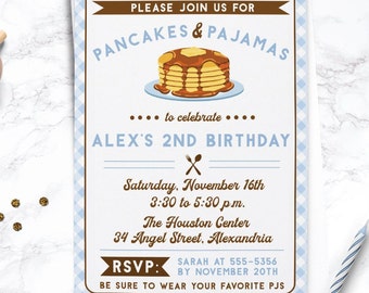 EDITABLE Boy Pancakes and Pajamas Birthday Invite - Pancakes Party - Pajama Party - Sleepover Invite - Editable Invitation -INSTANT DOWNLOAD