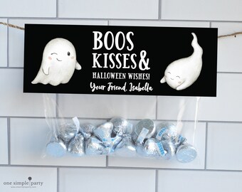 EDITABLE Boos and Kisses Halloween Bag Topper, Halloween Candy Bag, Halloween Treat Bag, Boo Tag, Halloween School Tag, INSTANT DOWNLOAD