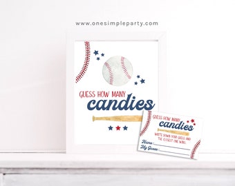 Baseball Guess How Many Candies in the Jar - Baseball Party - Baseball Birthday - Baseball Baby Shower - Guess How Many - INSTANT DOWNLOAD