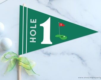 Hole One Golf Pennant Flag - Golf Party - Golf First Birthday - Hole in One - Golf Birthday Party - Golf Party Decor - INSTANT DOWNLOAD