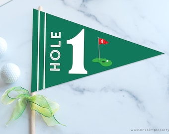 Number One Hole Golf Pennant Flag: First Birthday Party Decor (INSTANT DOWNLOAD)