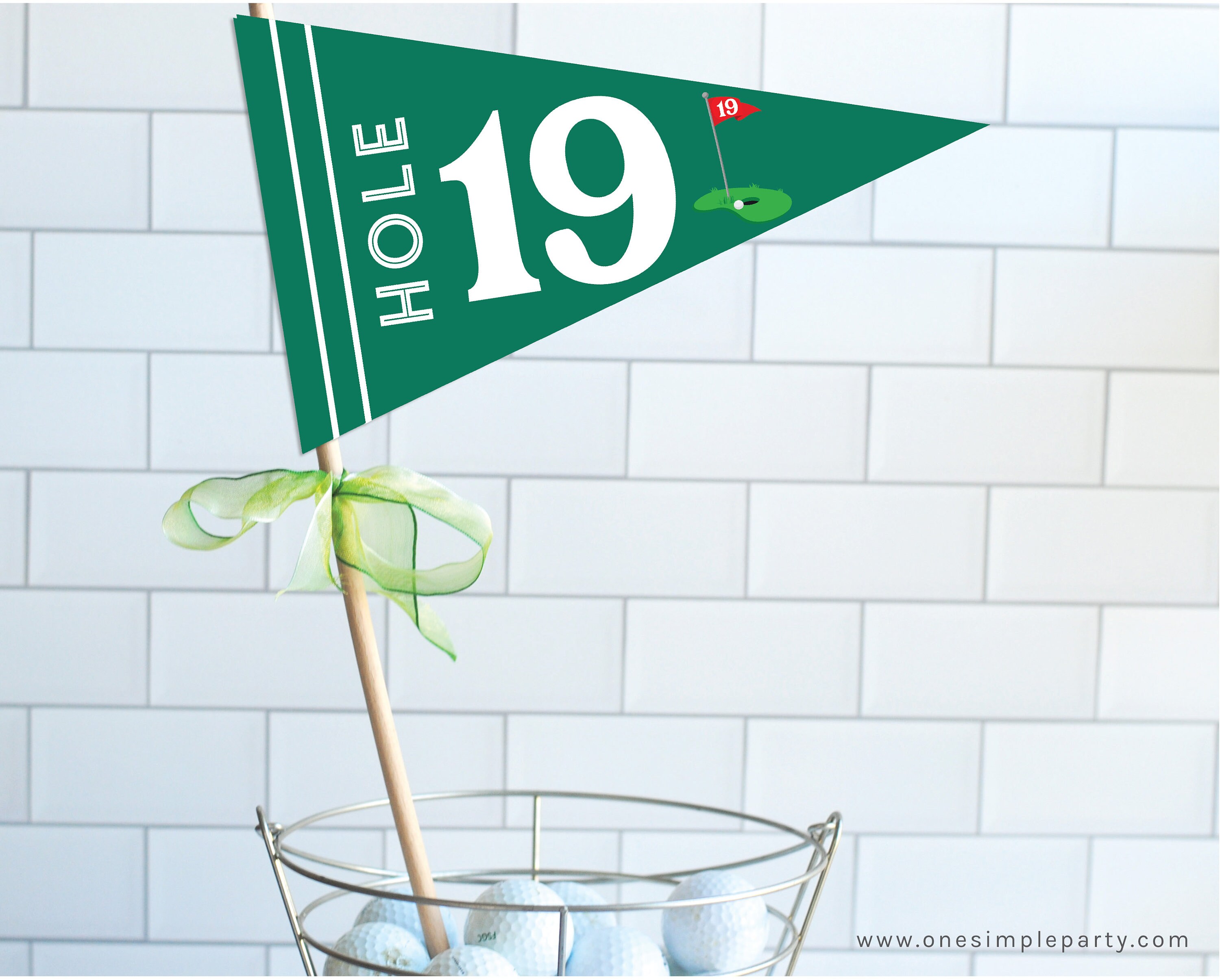 Golf 19th Hole Pennant Flag - Golf Party - Golf Birthday Party - Hole