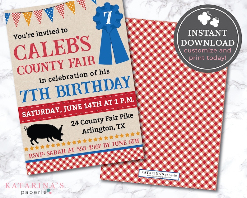 EDITABLE Boy County Fair Birthday Party Invitation Fair Invitation County Fair Party Editable Invitation INSTANT DOWNLOAD image 2