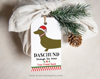 EDITABLE Daschund through the Snow Christmas Gift Tags - Daschund Gift - Christmas Tag - Christmas Printable  - DIGITAL DESIGN