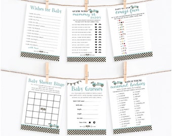 Blue Race Car Baby Shower Games Collection - 16 Printable Shower Games - Bingo, Advice, Word Scramble... - Race Car Baby - INSTANT DOWNLOAD