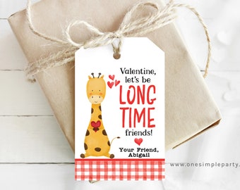 EDITABLE Giraffe Valentine Tag - Kids Valentine - Valentine Tag - Classroom Valentines - Animal Valentines - DIGITAL DESIGN