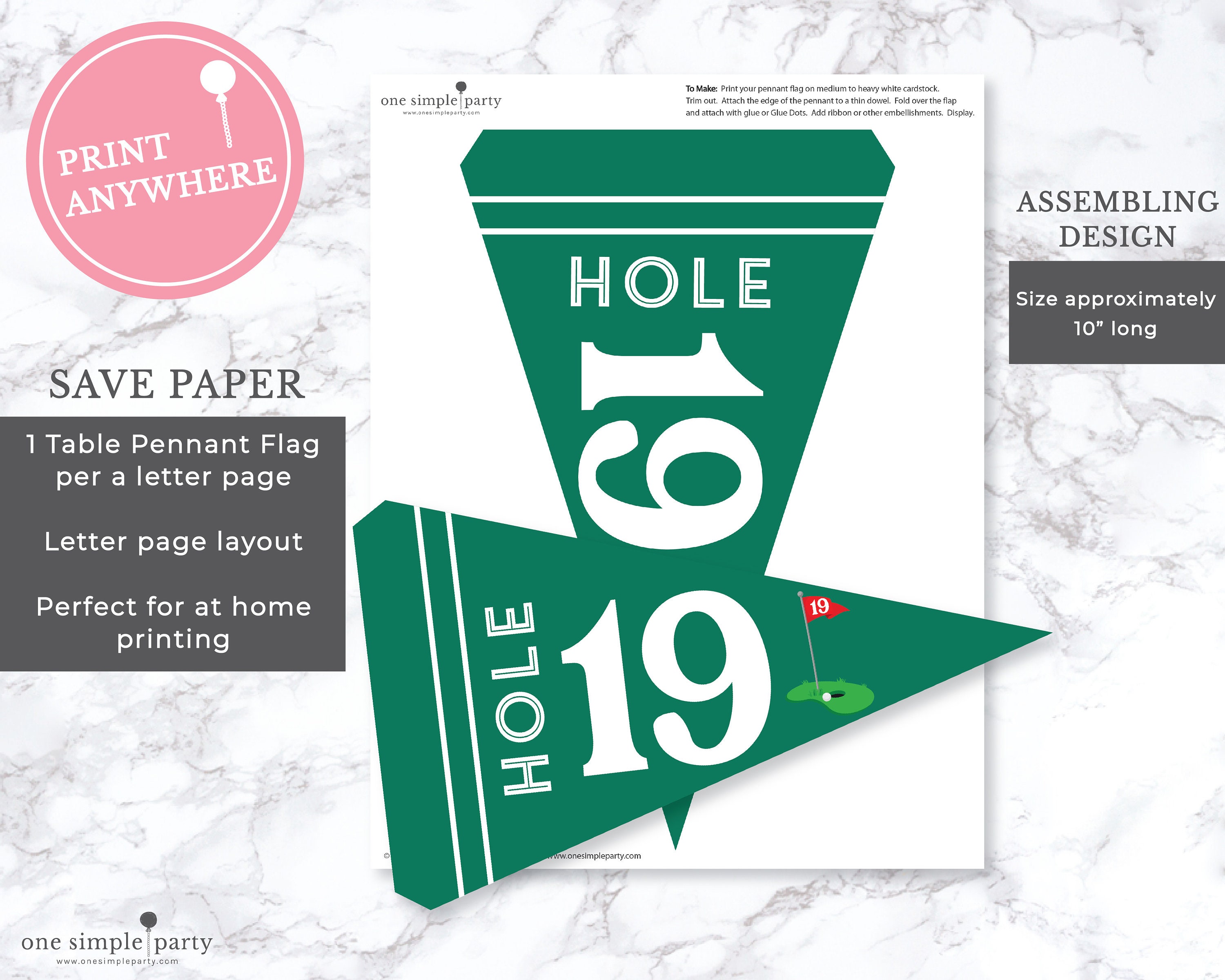 Golf 19th Hole Pennant Flag - Golf Party - Golf Birthday Party - Hole