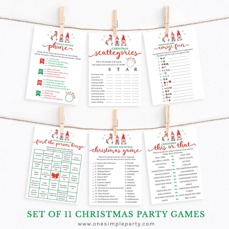 11 Printable Gnome Christmas Games  Christmas Party Game Set image 1