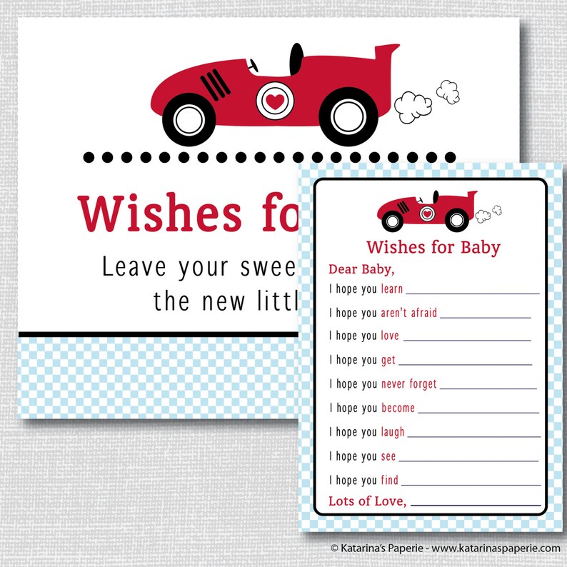 Boy Race Car Baby Shower Wish Card And Sign Printable Baby Etsy Boy Race Car Baby Shower Wish Card And Sign Printable Baby Etsy