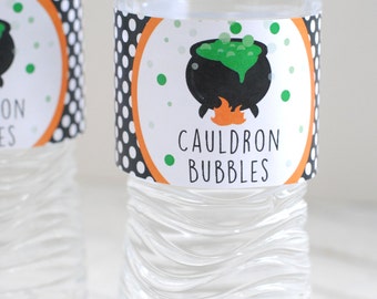 Cauldron Bubbles Water Bottle Labels - Halloween Party - INSTANT DOWNLOAD