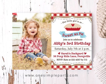 EDITABLE Pie Party Birthday Photo Invitation - Pie Birthday - Sweet as Pie - First Birthday - Baking Birthday - Pi Day - DIGITAL DESIGN