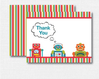 INSTANT DOWNLOAD - Robot Thank You Note - Boy Stationery - Robot Notecard - Robot Birthday - Robot Party - Folded Card - Thank You Note
