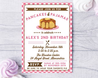 EDITABLE Pink Pancakes and Pajamas Birthday Invite - Pancakes Party - Pajama Party - Sleepover Invite - Editable Invite -INSTANT DOWNLOAD