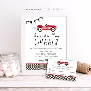 Rotes Rennauto Partyspiel Raten Sie wie viele Räder - Rennauto Party - Rennauto-Babyparty - Rennauto Geburtstag - Tippspiel - SOFORT-DOWNLOAD