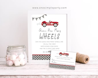 Red Race Car Party Game Guess How Many Wheels - Race Car Party - Race Car Baby Shower - Race Car Birthday - Guessing Game - INSTANT DOWNLOAD