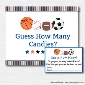 Sports Baby Shower Guess How Many Candies Game - Baby Shower Game - Sports Baby Shower - INSTANT DOWNLOAD