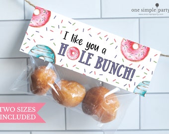 EDITABLE Hole Bunch Donut Valentine Bag Topper, Kids Valentine, Donut Valentine, Classroom Valentines, Preschool Valentine, Instant Download