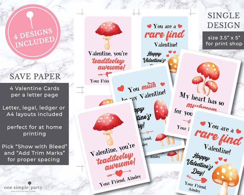 EDITABLE Mushroom Valentine Cards Mushroom Valentines Kids Valentine Mushroom Card Classroom Valentines INSTANT DOWNLOAD imagem 4