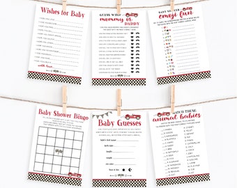 Giochi per baby shower con auto da corsa rosse: raccolta di 16 giochi (download immediato)