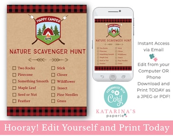 EDITABLE Boy Nature Scavenger Hunt - Scavenger Hunt - Nature Party - Boy Camping Birthday - Party Game - Instant Download