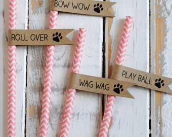 INSTANT DOWNLOAD - Printable Puppy Paw Print Straw Flags - Puppy Birthday - Puppy Party Decor - Dog Birthday Party - Dog Adoption Party