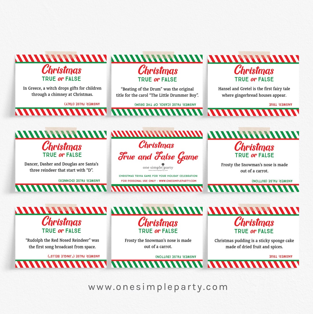 Christmas Trivia Game Cards - True or False Quiz - Christmas Party Game ...
