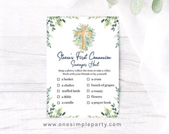 EDITABLE Greenery First Communion Scavenger Hunt, First Holy Communion, Communion Activity, Treasure Hunt, Communion Game - INSTANT DOWNLOAD