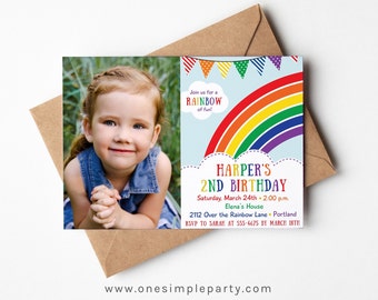Rainbow Birthday Photo Invitation - Rainbow Party - Classic Rainbow - Rainbow First Birthday - Rainbow Birthday Theme - DIGITAL DESIGN