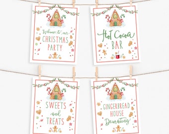 Printable Gingerbread House Decorating Party Signs - Christmas Party Signs - Set of 4 - Holiday Signs - Santa Breakfast - INSTANT DOWNLOAD